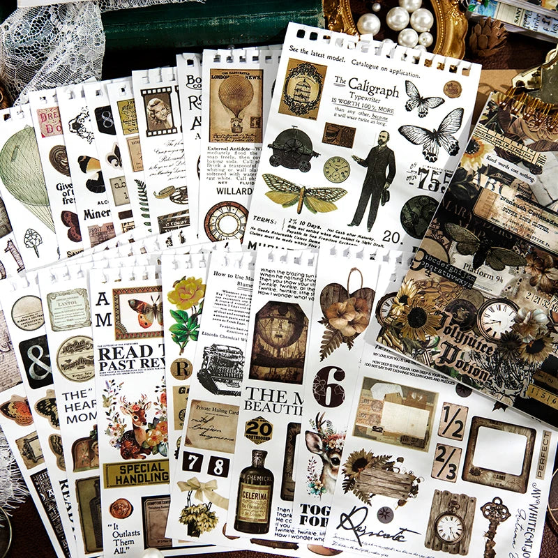 50 Stickers Vintage Antique Labels