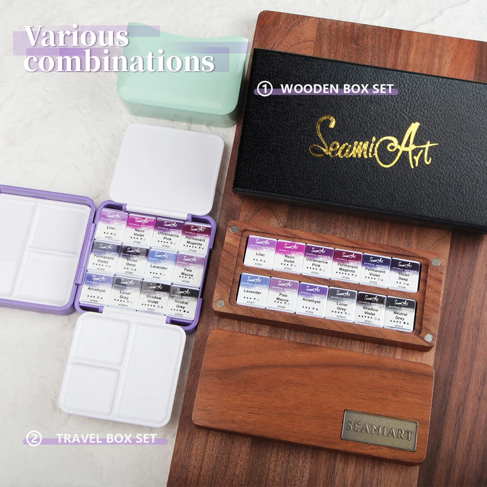 SeamiArt 12color Amethyst Professional Solid Watercolor Set