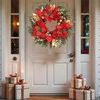1 x 20" Holiday Christmas Wreath with Red Roses Gold Balls and Pinecones