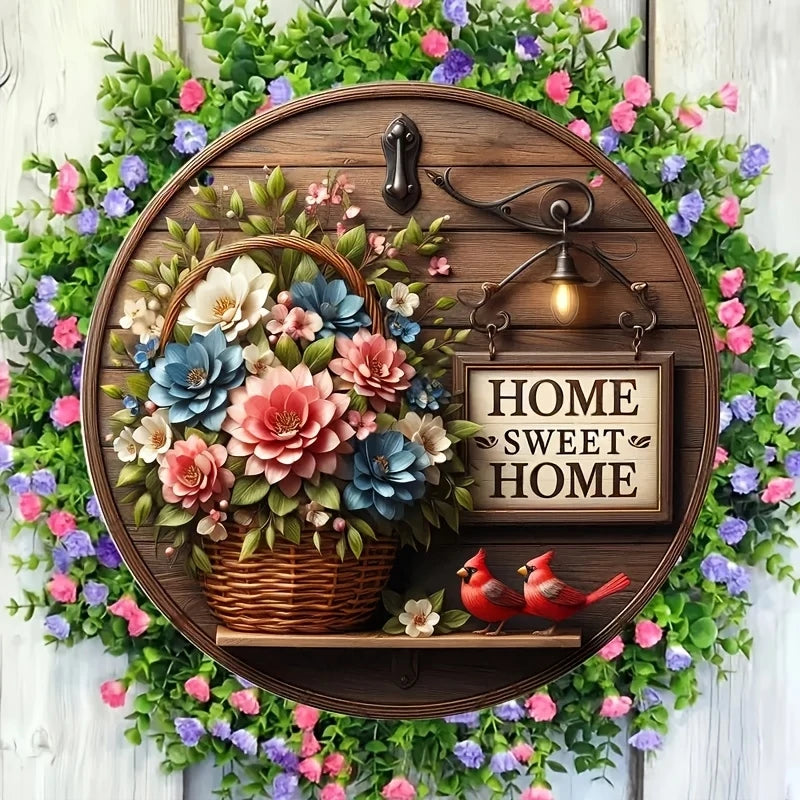 Spring Floral Wreath Wooden round