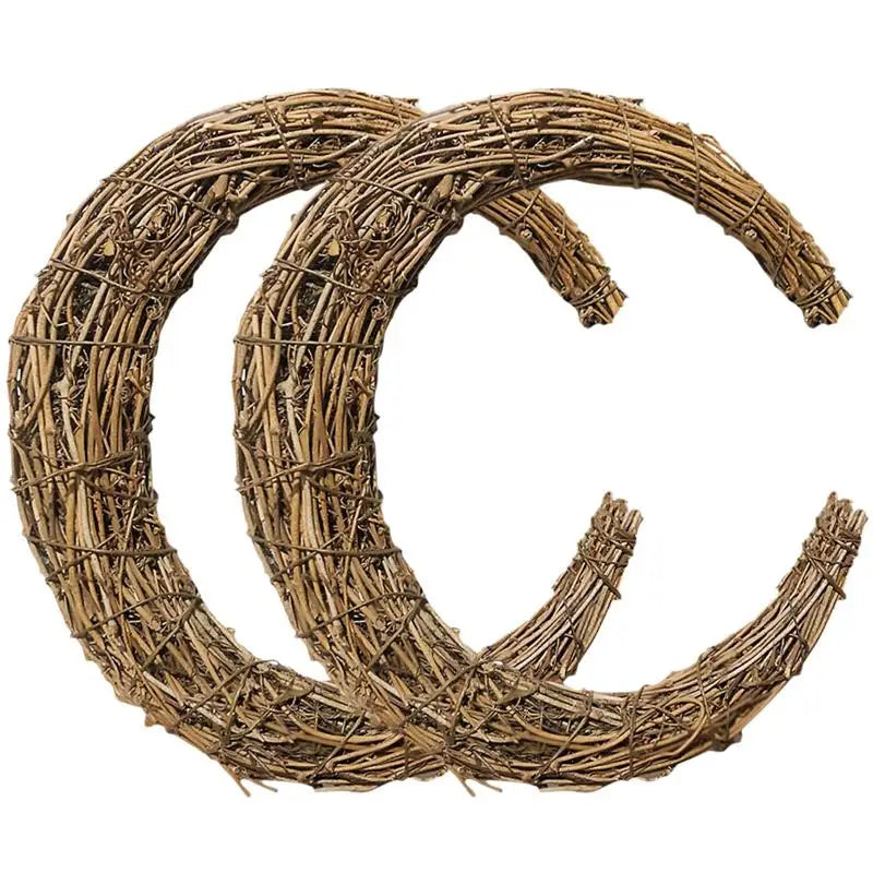2pcs Vine Wreath Moon Shaped Rattan