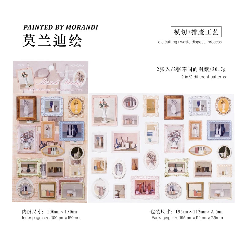 6 style 2pcs 3D retro European style art series precision Die-cutting stickers