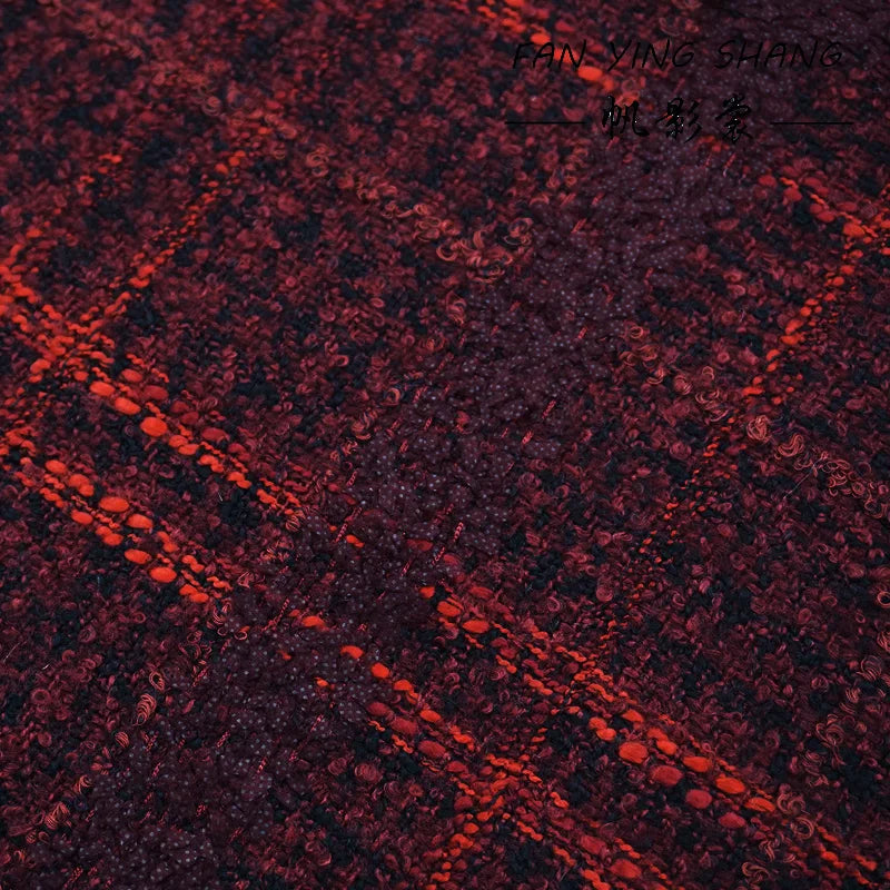 Dark Red Black Butterfly Gauze Plaid Tweed Fabric
