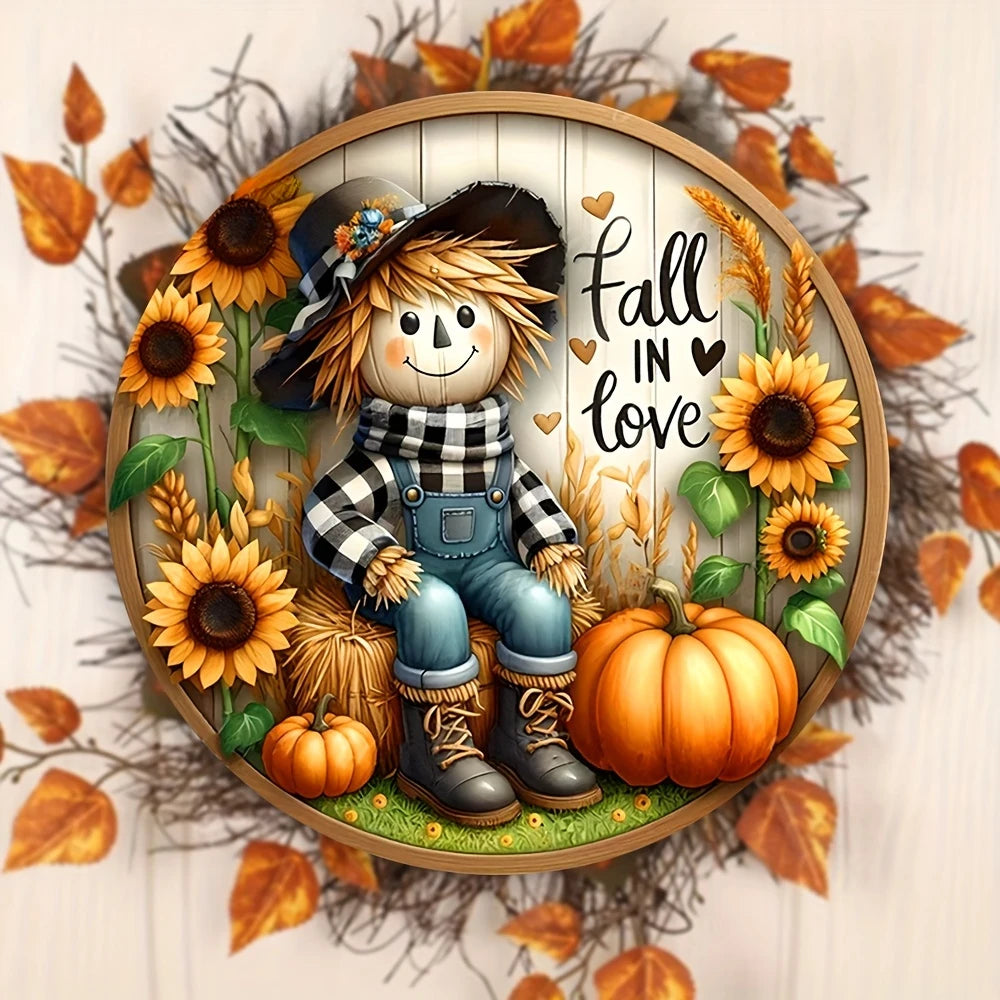 Charming Scarecrow and Fall Harvest Wood Sign - 7.9"X7.9"