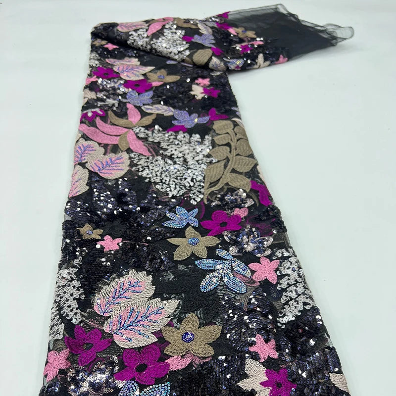 1 Yards 3D Embroidery Mesh Flower Sequin Fabric