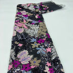 1 Yards 3D Embroidery Mesh Flower Sequin Fabric