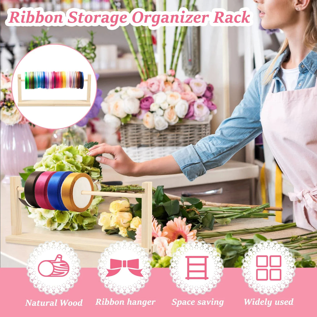 Single Layer Ribbon Storage Rack Wood