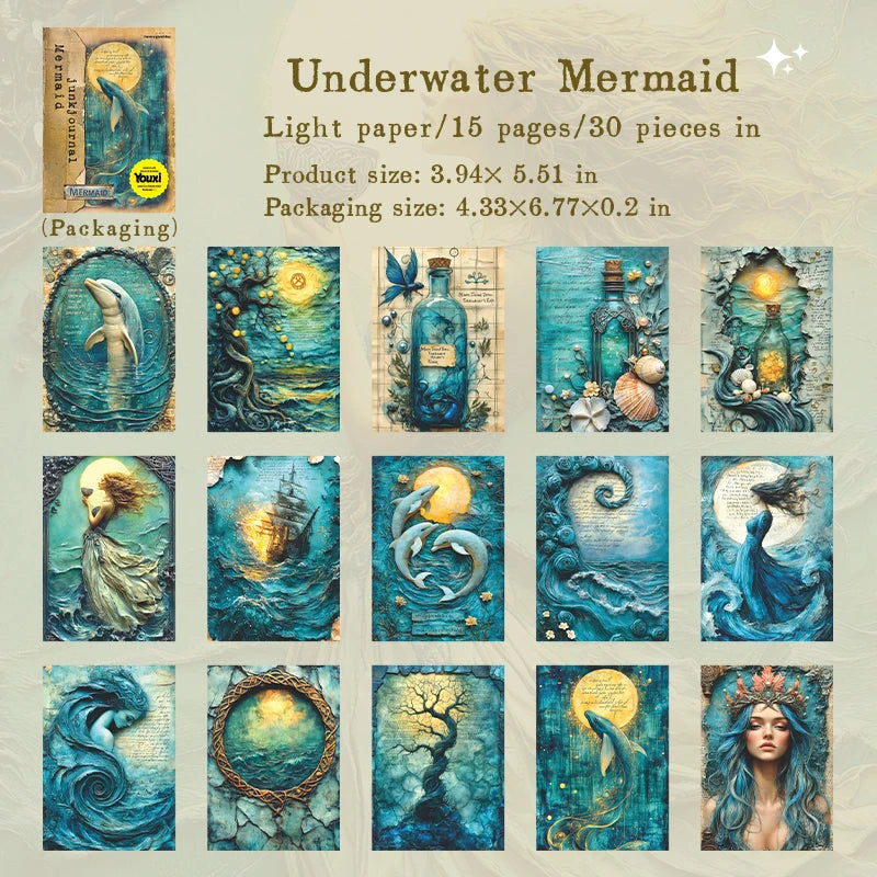 30Pcs Mermaid Series Scrapbooking Paper