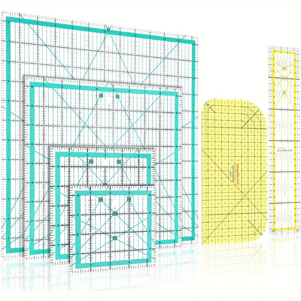 6 acrylic square quilting rulers (12.5/9.5/6/4.5 in)
