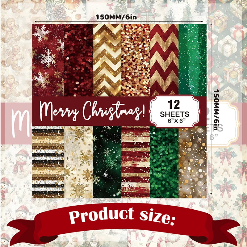 12 Sheets Christmas Scrapbook Paper Pad