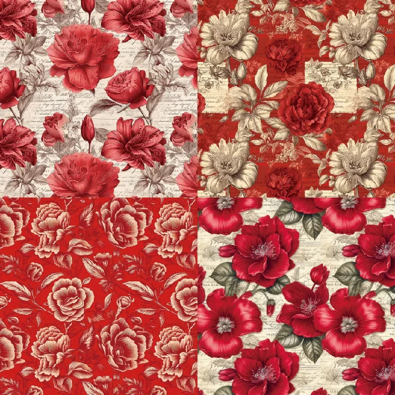 24 sheets 6"X6" Red Style Floral Scrapbook paper