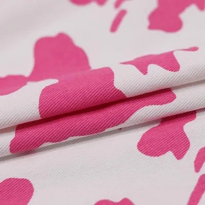 Cotton Twill Jeans Fabric Cow Printed