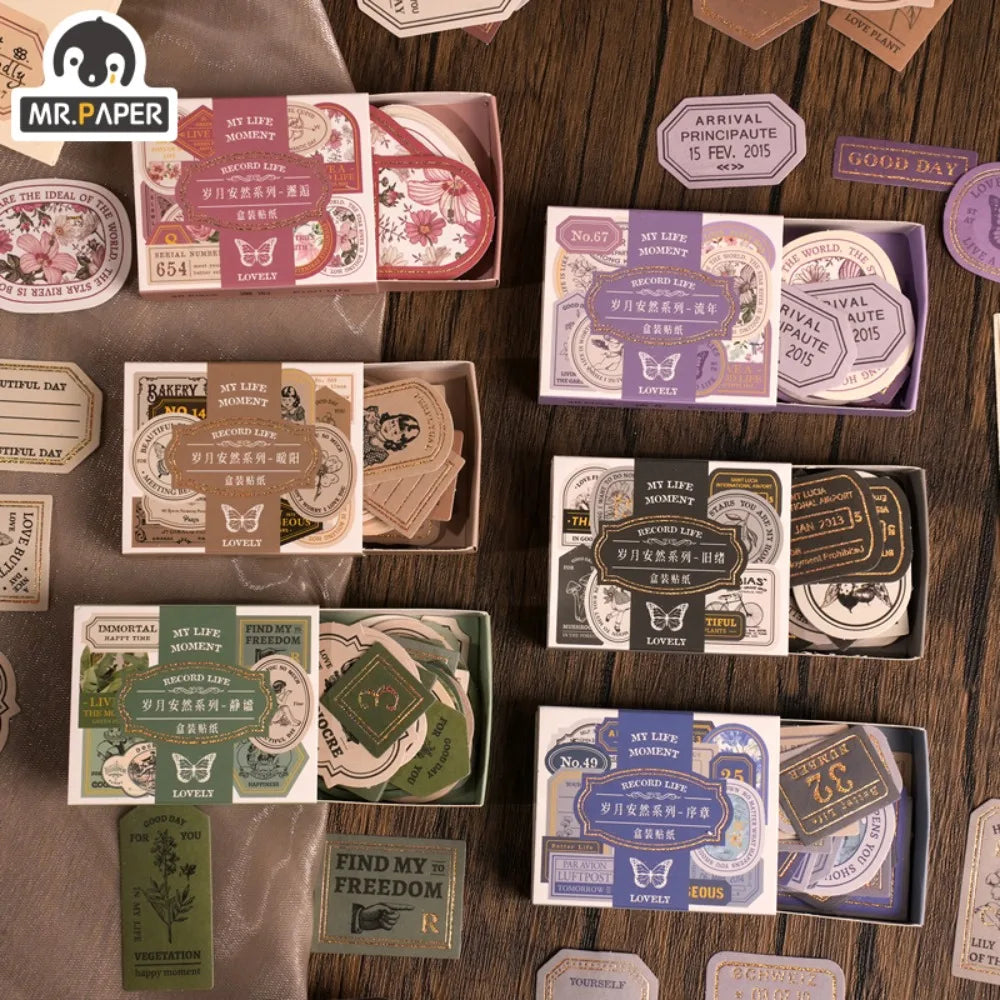 Light Retro Label Box Stickers