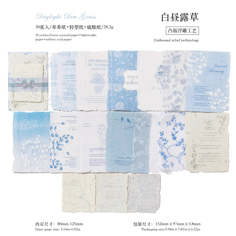 30Sheets/Bag Mixed Material Paper Scrapbook Embossed Paper