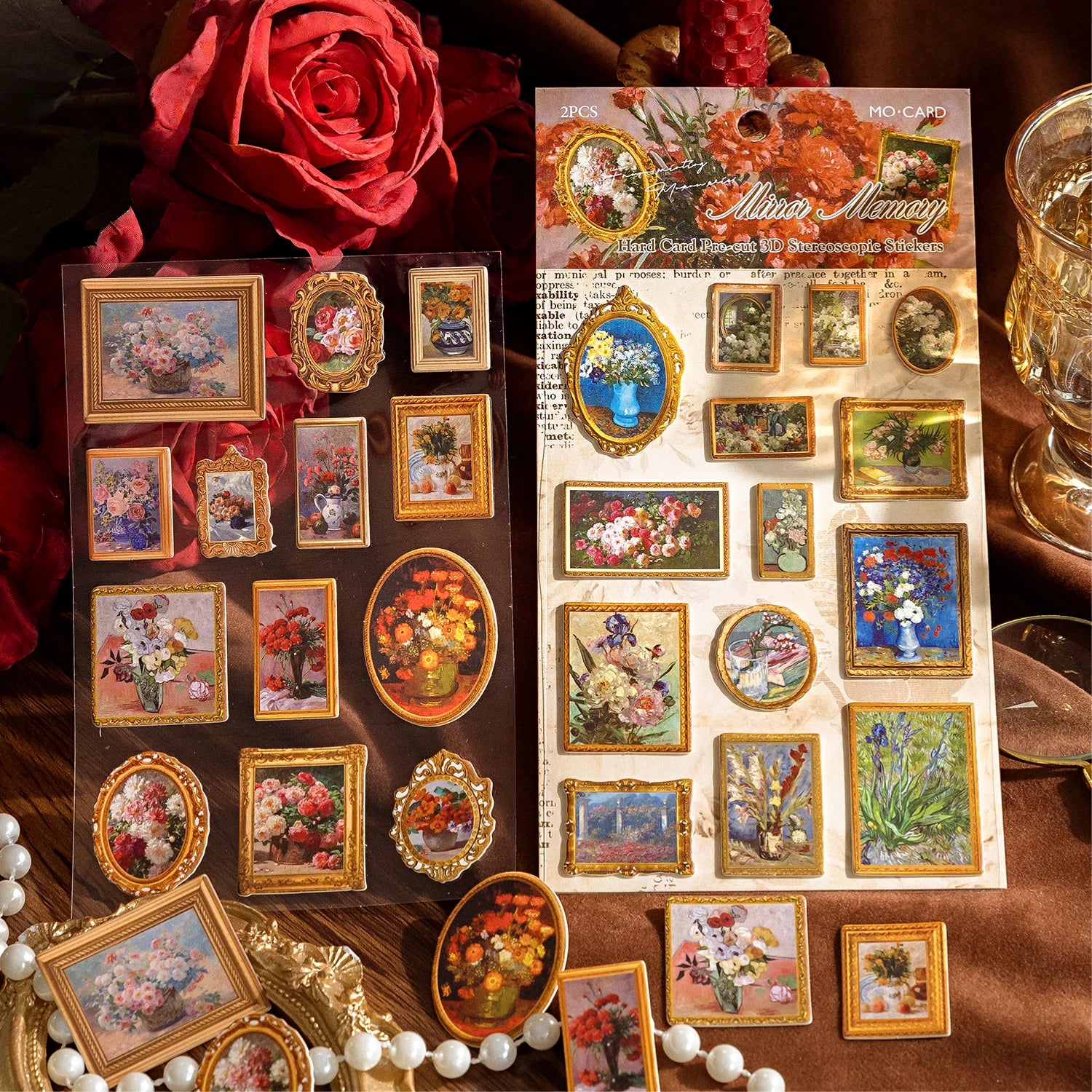 6 style 2pcs 3D retro European style art series precision Die-cutting stickers