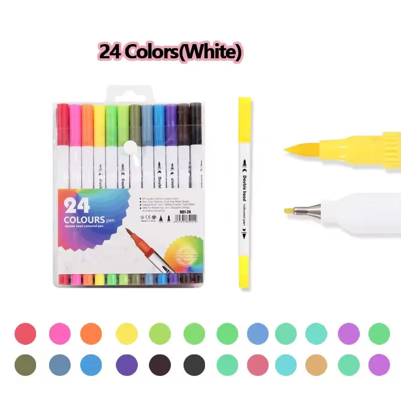 Dual Tip Art Markers Set-12 to 120 Color Options, Water-Based Drawing Brush Pens