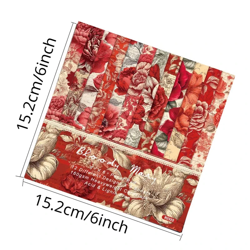 24 sheets 6"X6" Red Style Floral Scrapbook paper