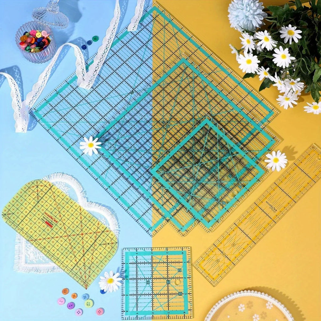 6 acrylic square quilting rulers (12.5/9.5/6/4.5 in)