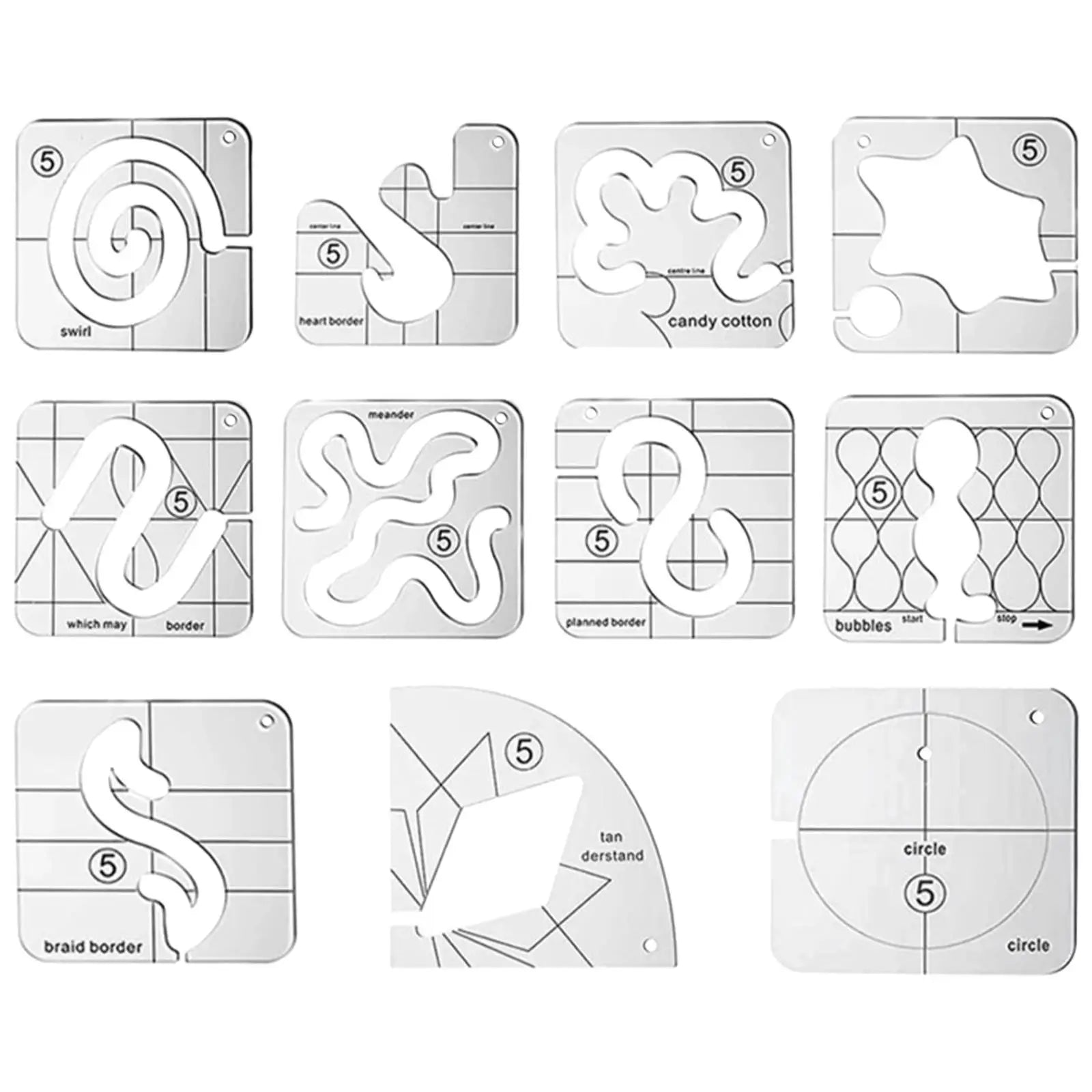 11Pcs Free Motion Quilting Templates Set