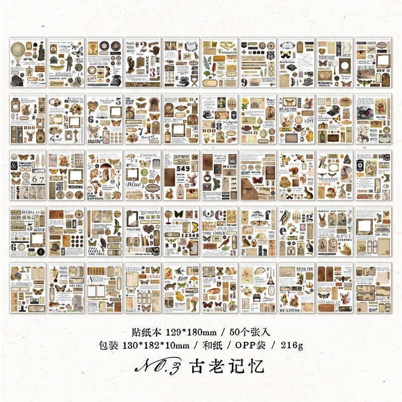 50 Stickers Vintage Antique Labels