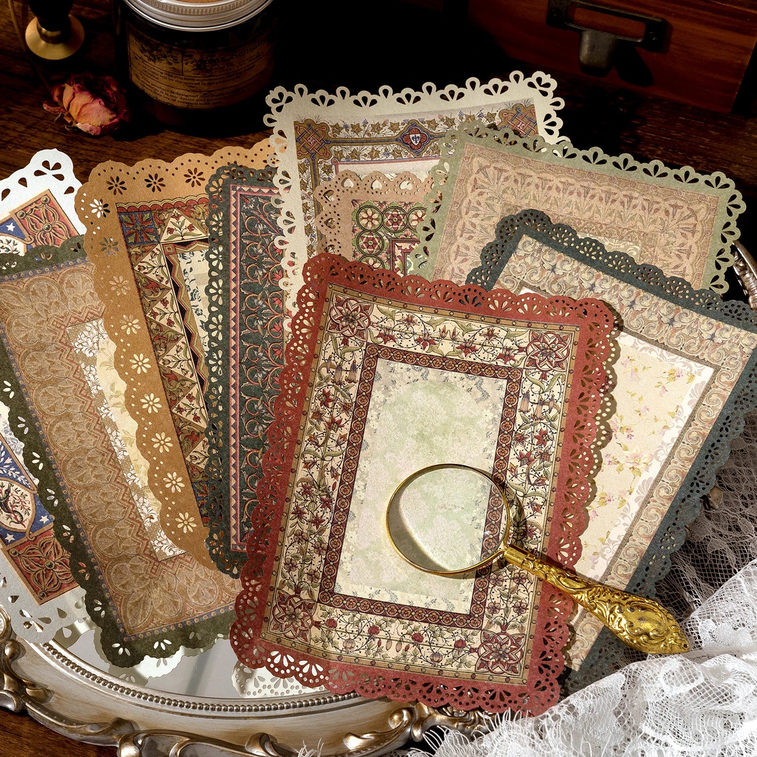 10pcs/pack Vintage Patterned Lace Paper