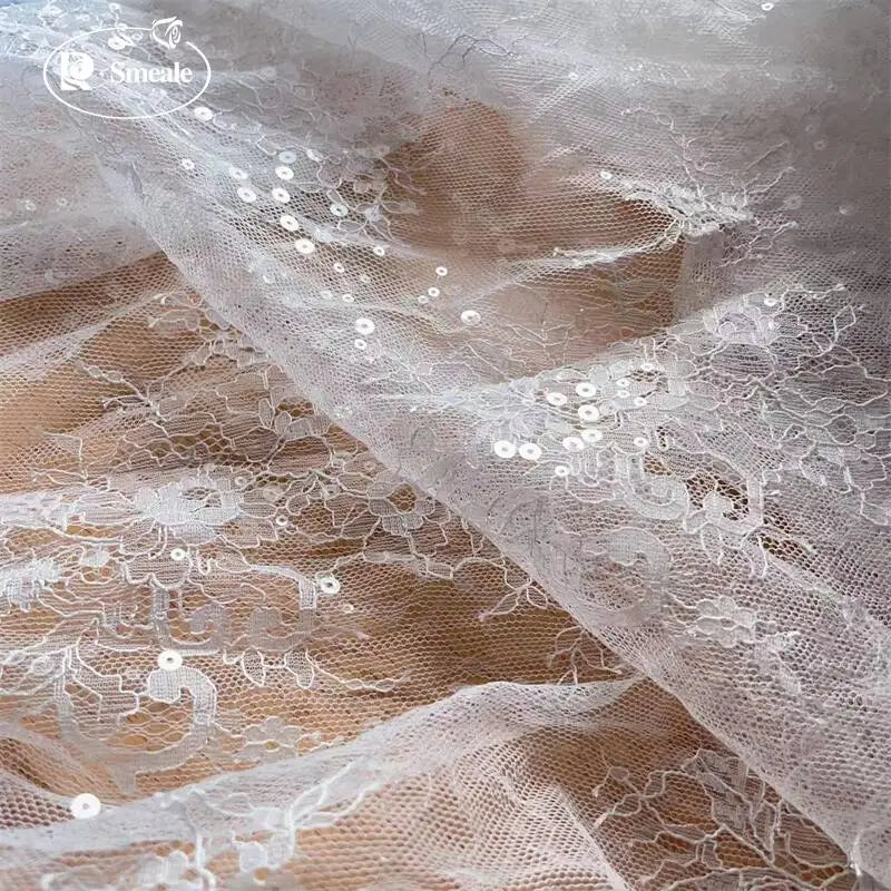 Sparkling Sequins Embroidered on Woven Thin Lace Fabric