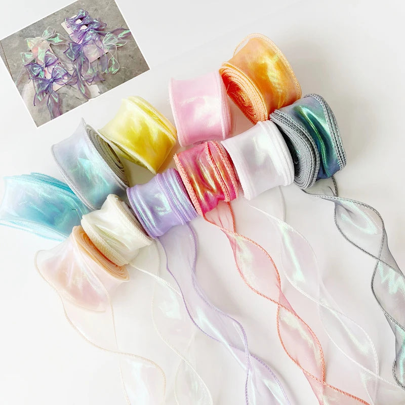 Rainbow Fishtail Ribbons Wave Edge Organza