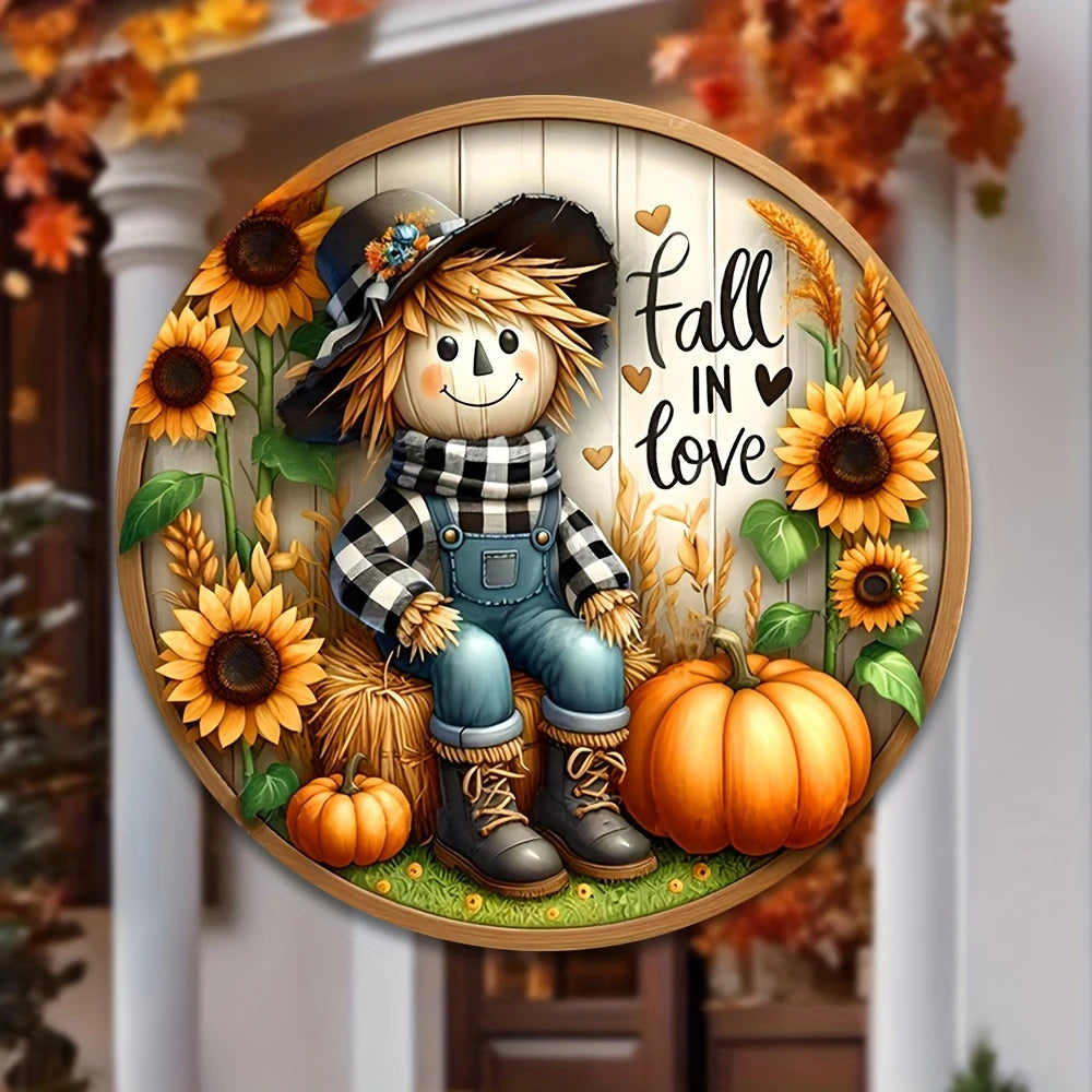 Charming Scarecrow and Fall Harvest Wood Sign - 7.9"X7.9"