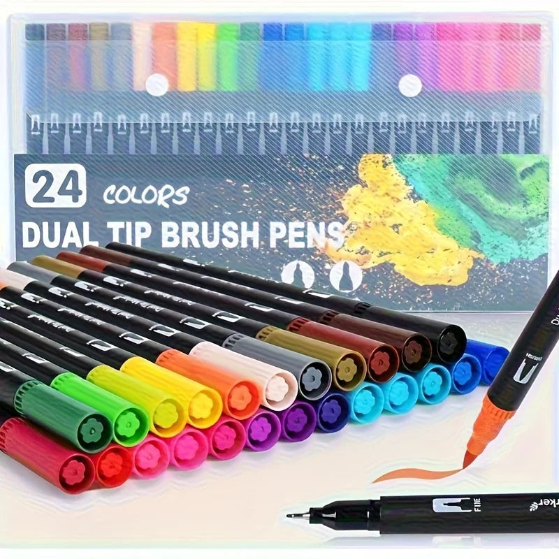 Vibrant Double-Ended Watercolor Markers – Art Set