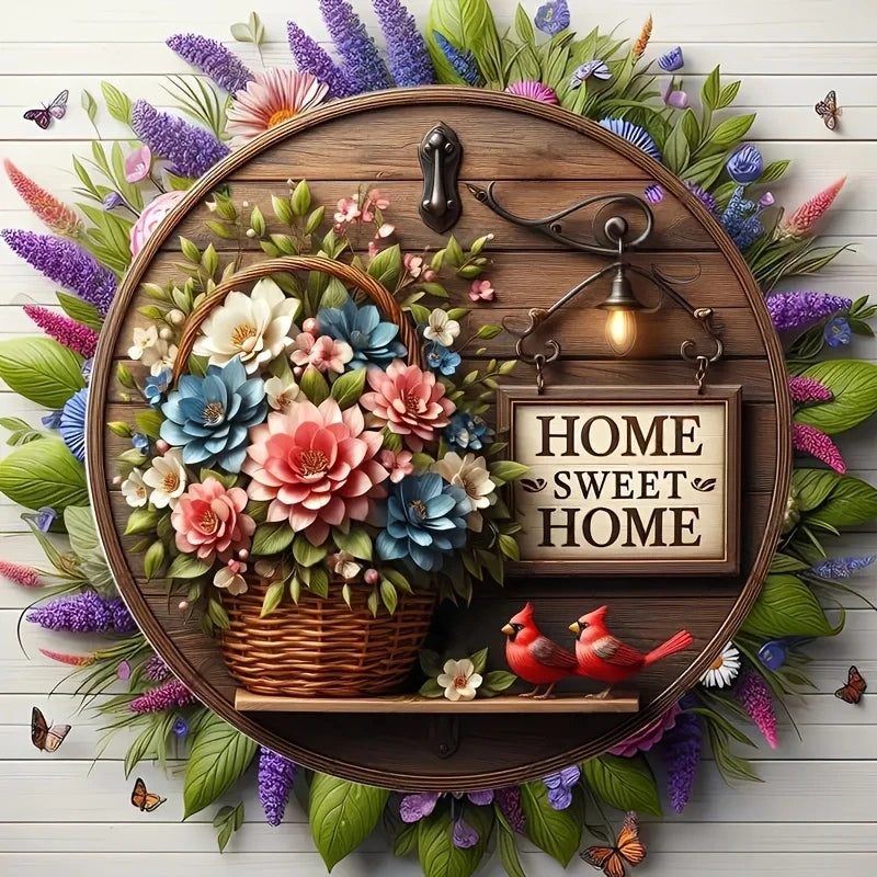 Spring Floral Wreath Wooden round