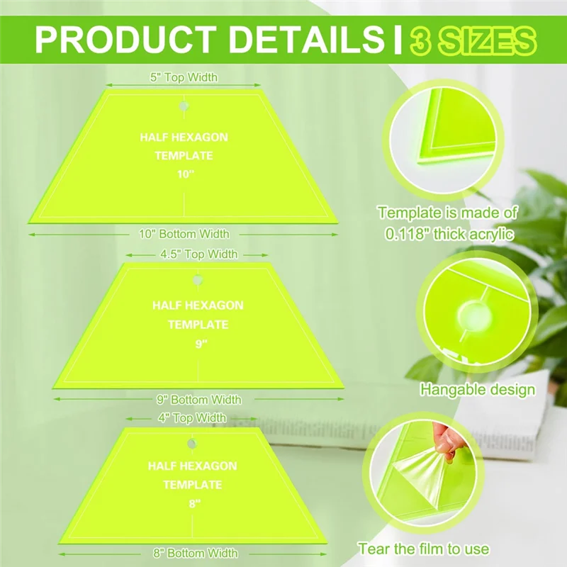 6Pcs Half Hexagon Quilting Template