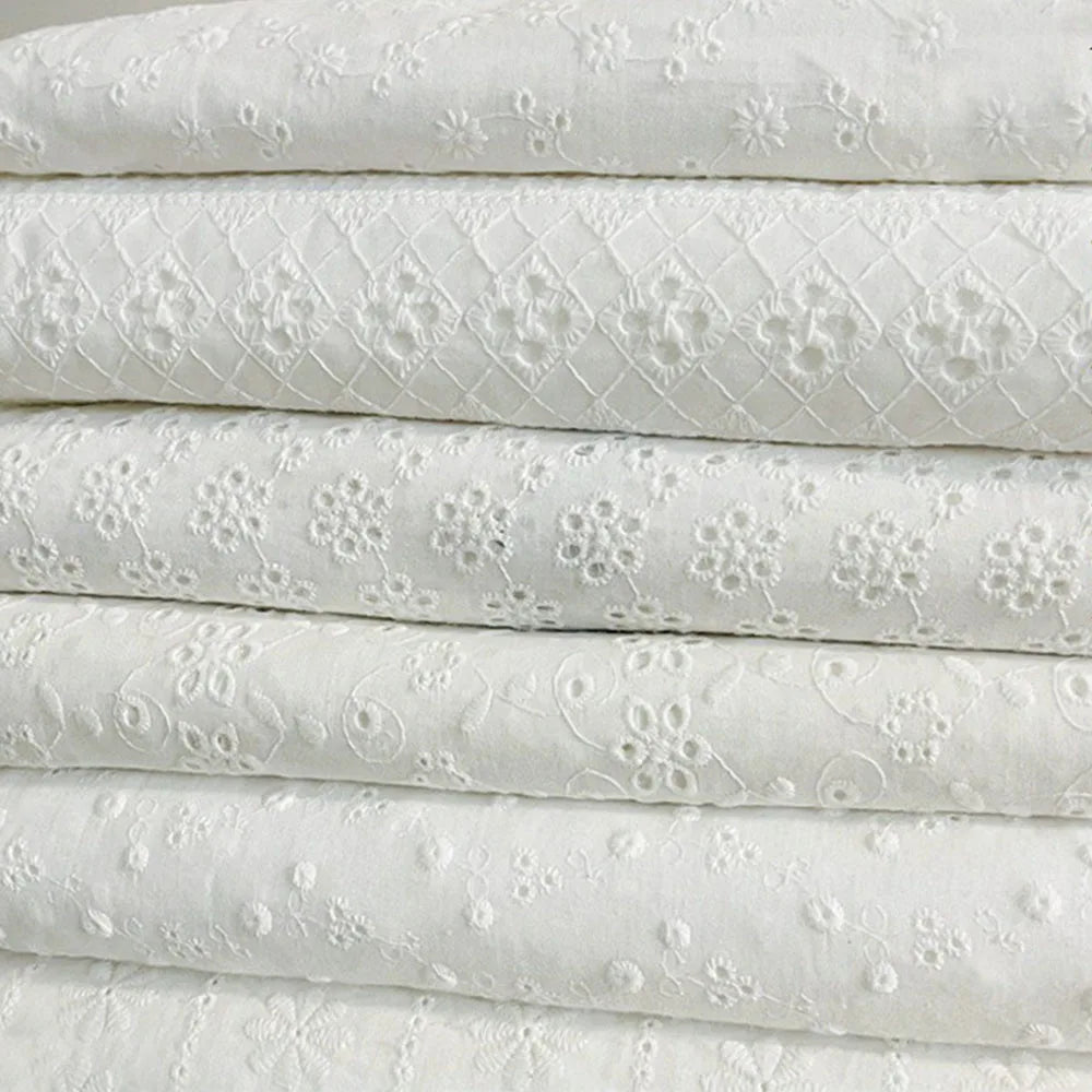 Embroidery Lace 100% Cotton Fabric by Half Yard