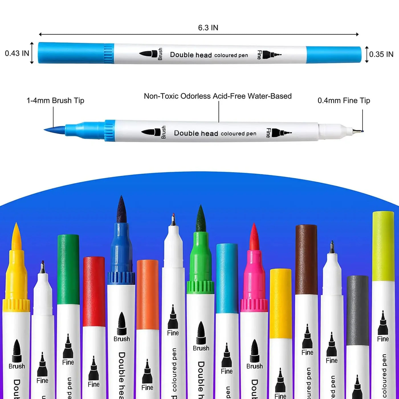 Dual Tip Art Markers Set-12 to 120 Color Options, Water-Based Drawing Brush Pens
