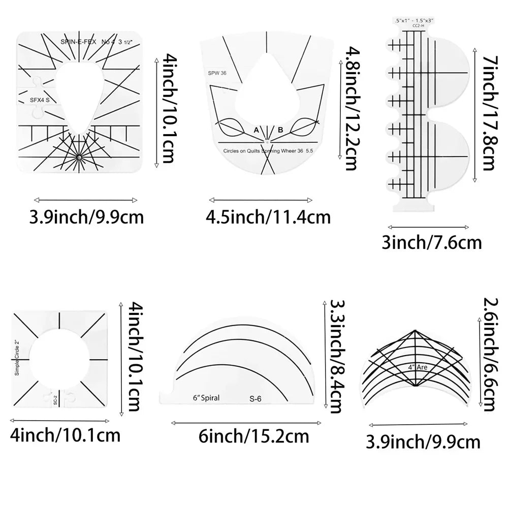 6pcs/set Quilting Ruler Free Motion Template Patchwork Ruler