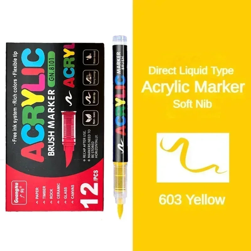 360/12 Colors Acrylic Paint Pens Markers Brush Tip