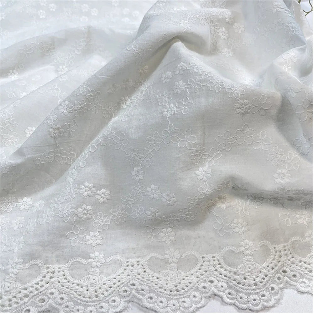 Embroidery Lace 100% Cotton Fabric by Half Yard
