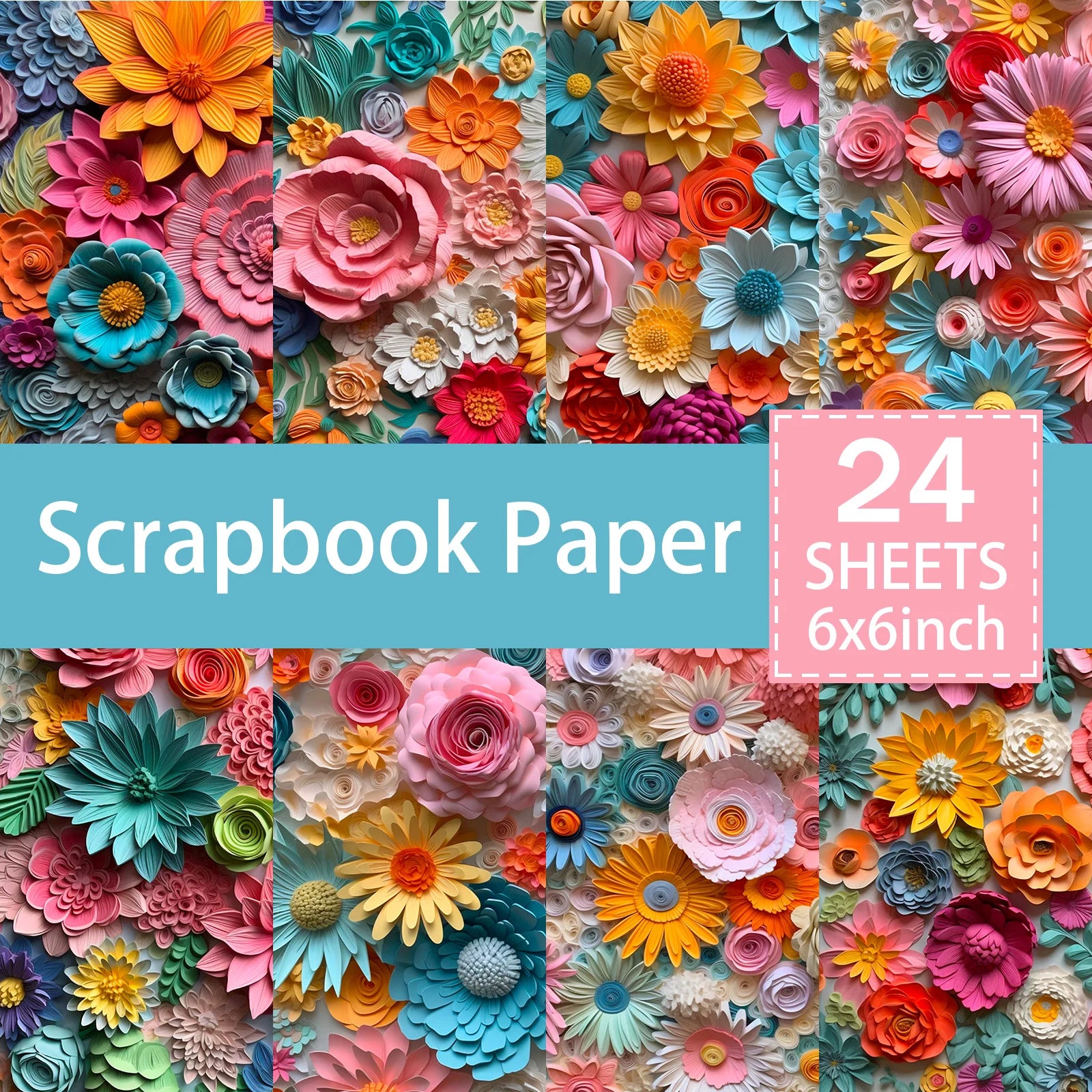 24 Sheets 6-inch Realistic Flower Pattern Scrapbooking Paper