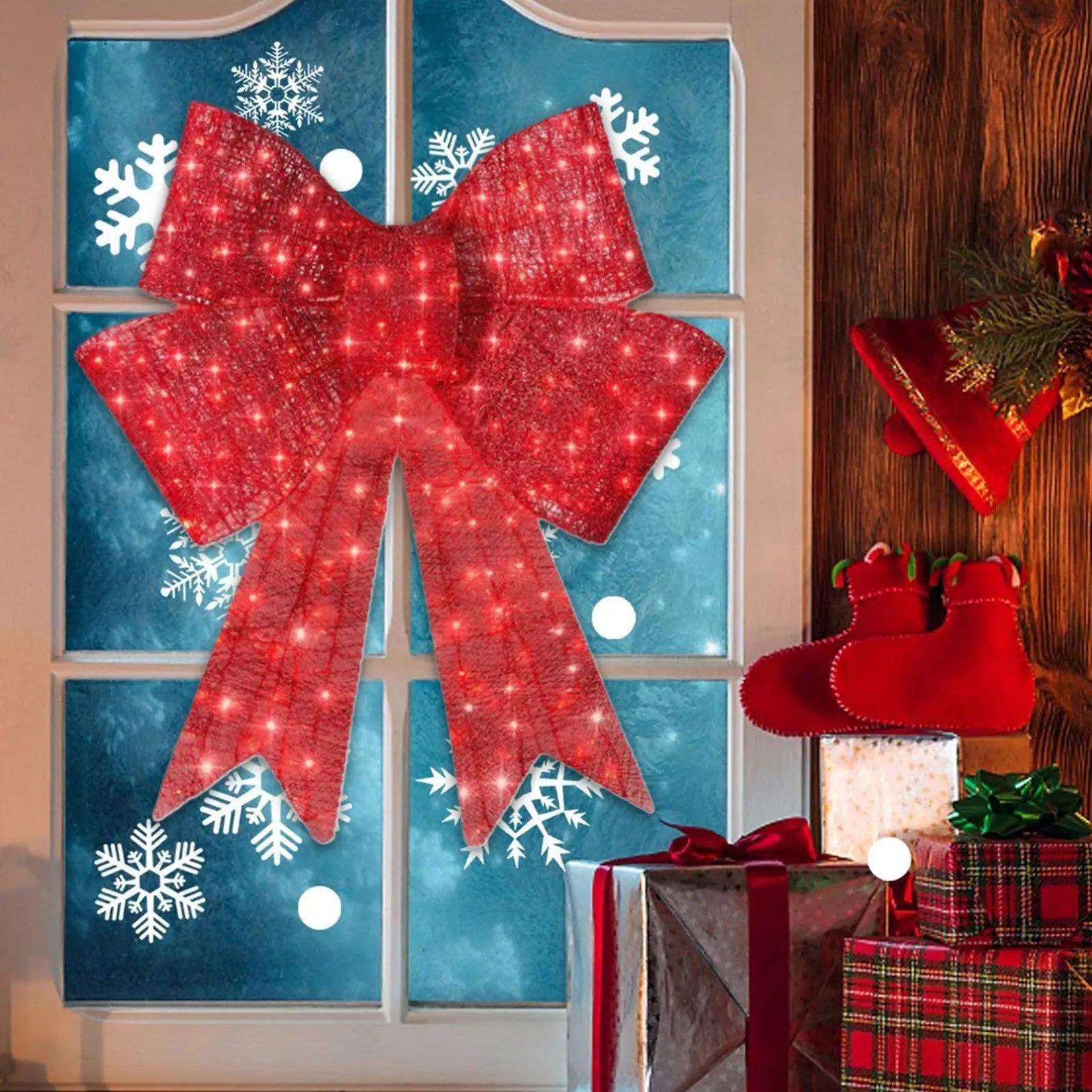 Christmas Wreath Bow 60cm Lighted Red