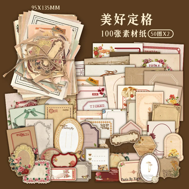 100 sheet Creative Scrapbook Vintage Materials Paper Combo Kit