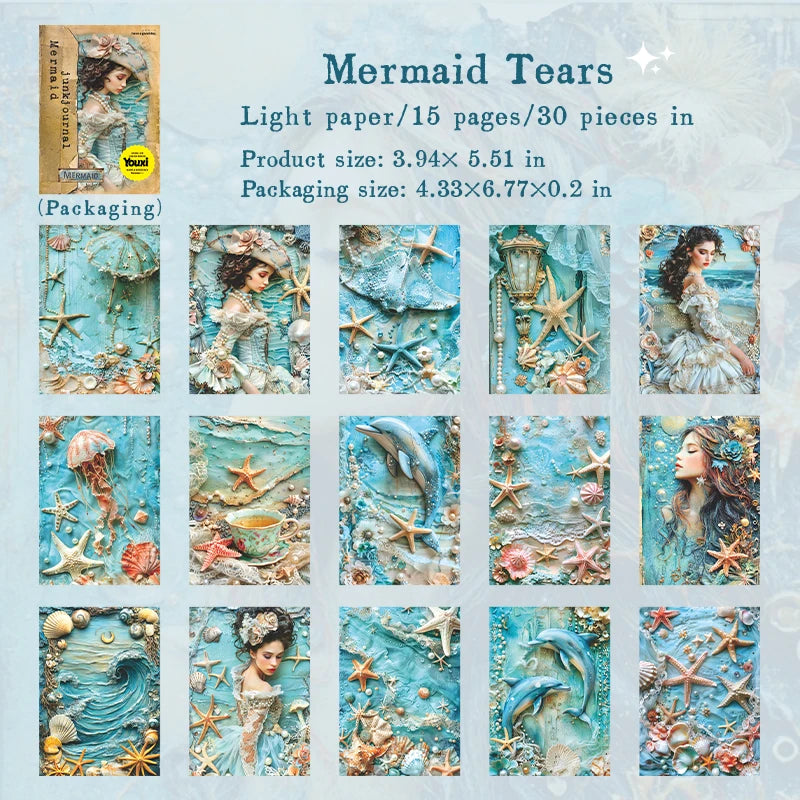30Pcs Mermaid Series Scrapbooking Paper