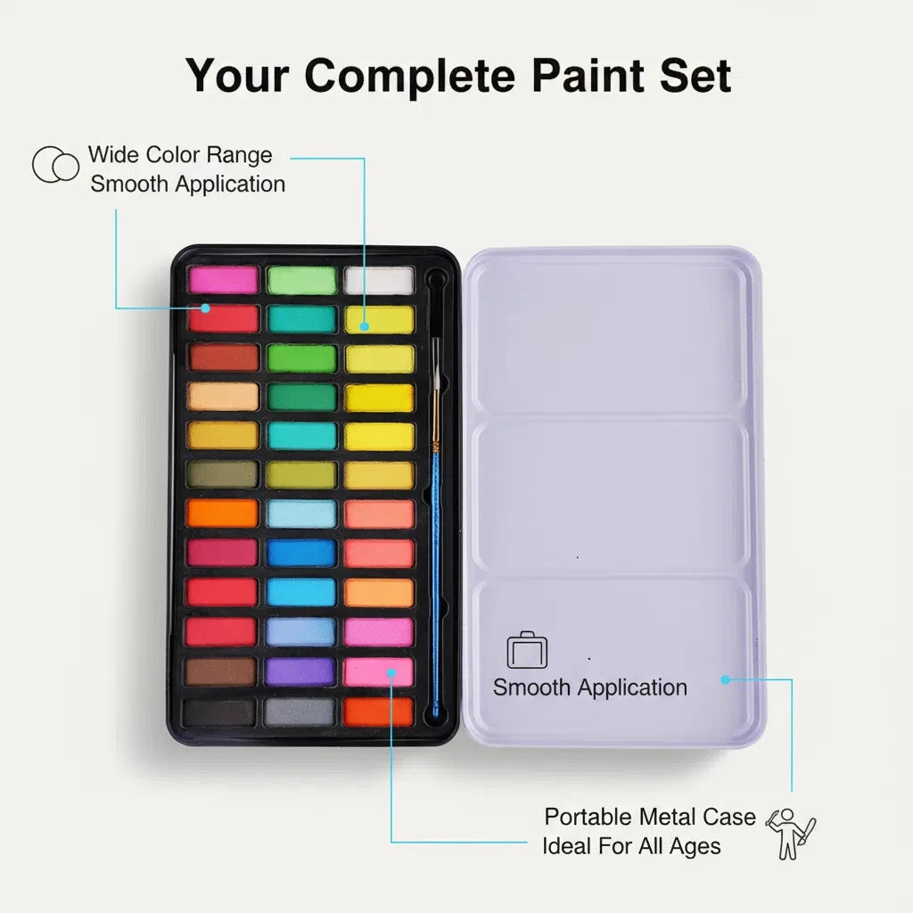 Portable Iron Box Solid Watercolor Paint Set