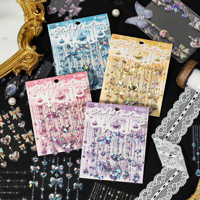 15pcs/pack Kawaii Shell Light Bow Pendant Stickers