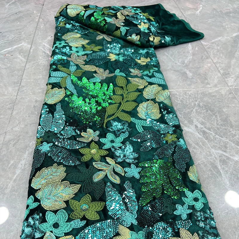 1 Yards 3D Embroidery Mesh Flower Sequin Fabric