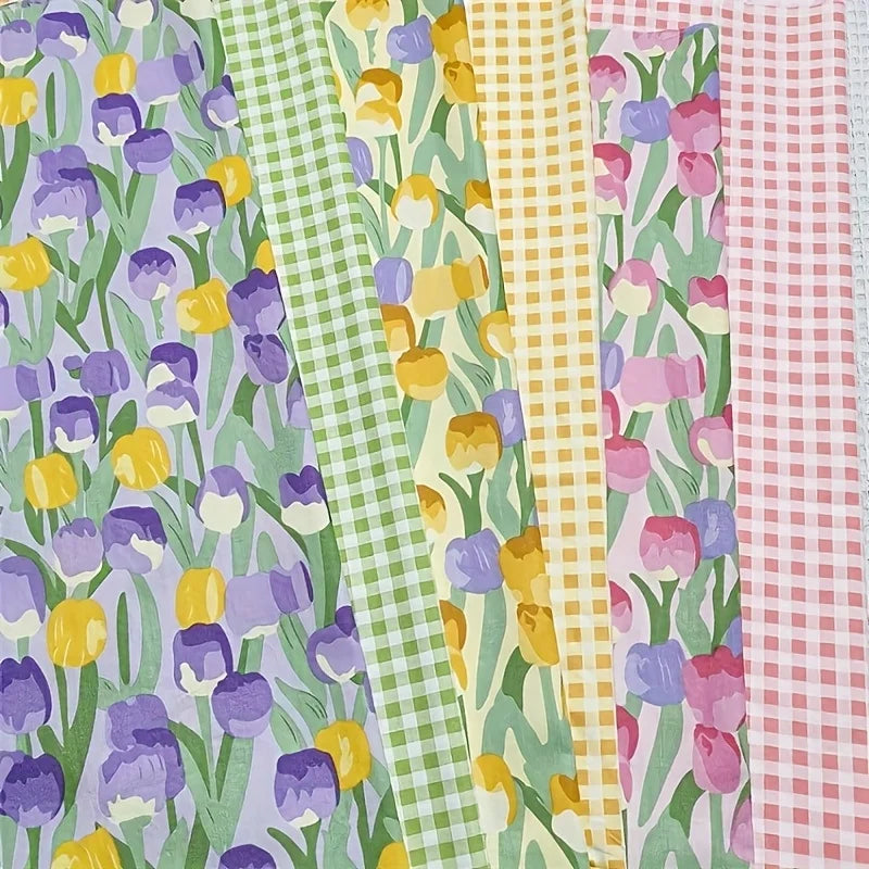6 pcs Multi-Color Cotton Tulip Check Fabric