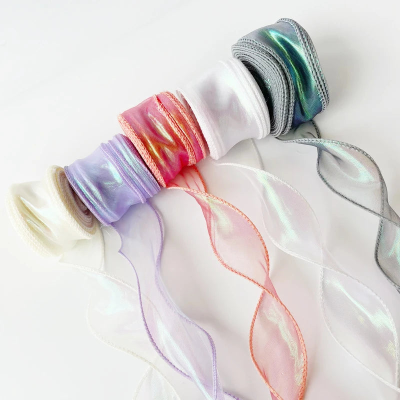 Rainbow Fishtail Ribbons Wave Edge Organza