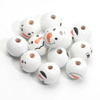 10pcs Christmas Snowman Pattern Round Balls Wood Spacer Beads