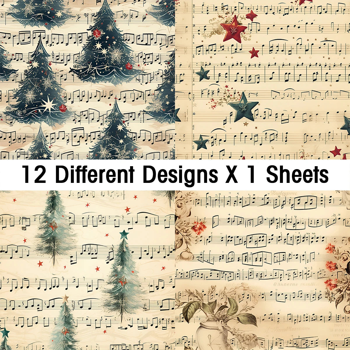 12pcs Vintage Christmas Scrapbook Paper