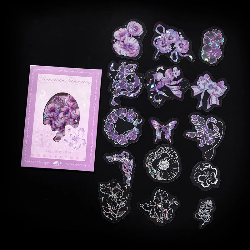 30pcs PET Transparent Stickers Plant Flowers Decorative Labels Scrapbooking