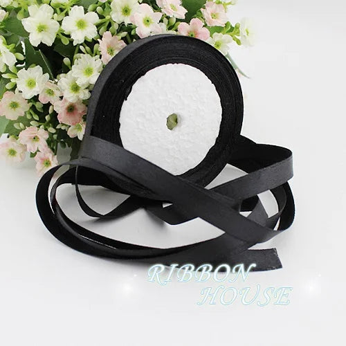 (25 yards/roll) Black Single Face Satin Ribbon