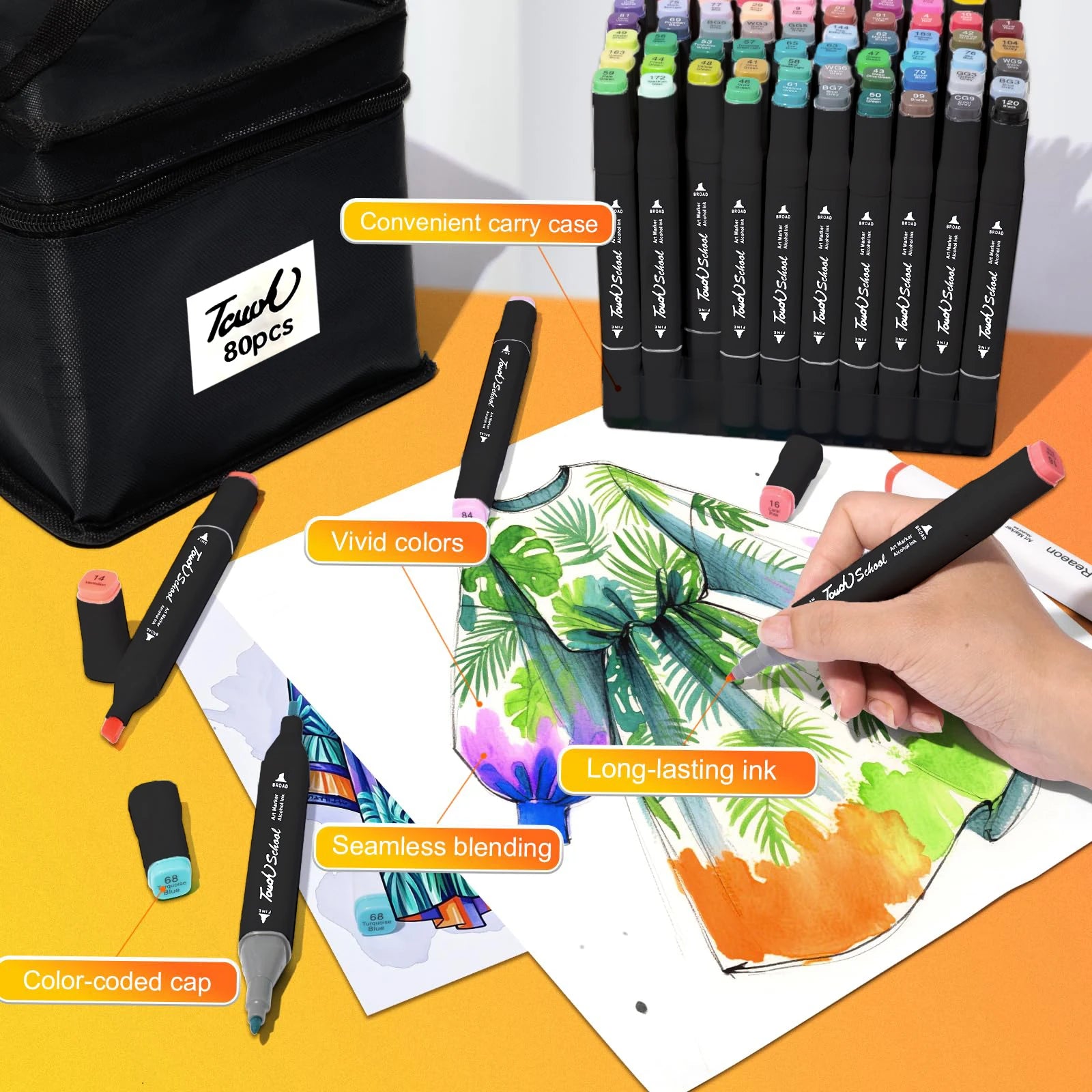 Alcohol Markers Dual Brush Tip Permanent Art Markers Set